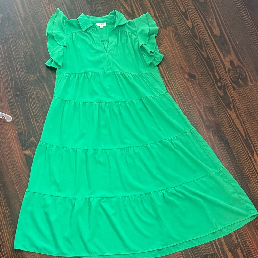 Green Ruffled Midi Dress